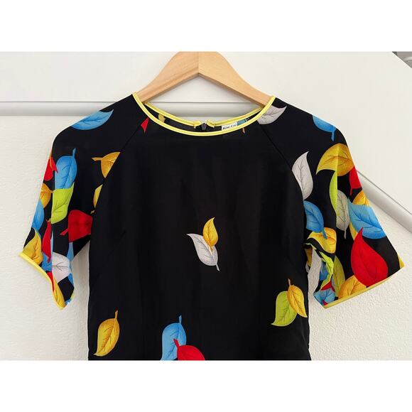 READ Kim Lai 100% Silk Leaf Print Knee Length Shift Dress Womens XS ??? - Picture 7 of 16